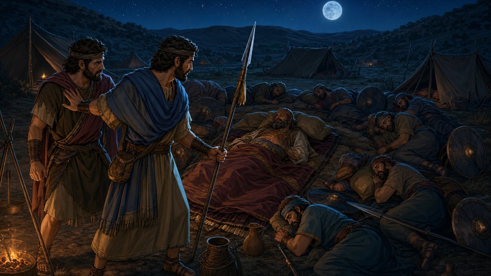 تصویر رویداد: دومین چشم‌پوشی داوود از کشتن شائول در بیابان زیف
